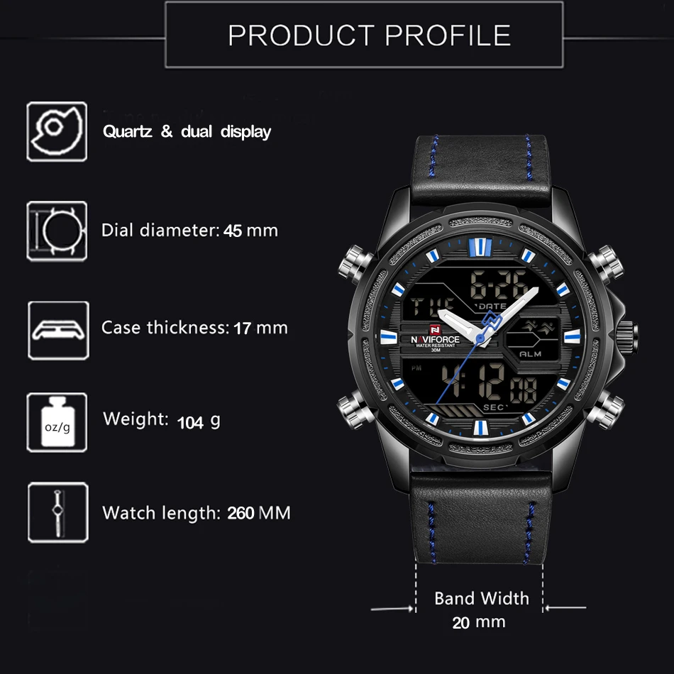 NAVIFORCE, спортивный светодиодный цифровой топ, люксовый бренд, нержавеющая сталь, кварцевые часы, мужские часы, армейские военные наручные часы, Relogio Masculino