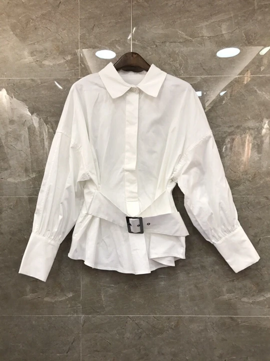 

2019 Early autumn new woman Lapel waist buckle receives waist decoration long-sleeved pure-color 100-tie jacket 906