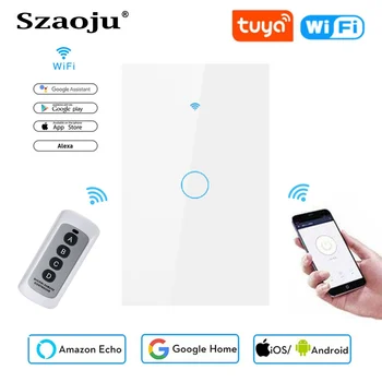 

Szaoju WIFI+RF touch wall switch US standard white crystal glass panel Tuya smart,1 Set 1 Way, wall light, Touch screen AC220V