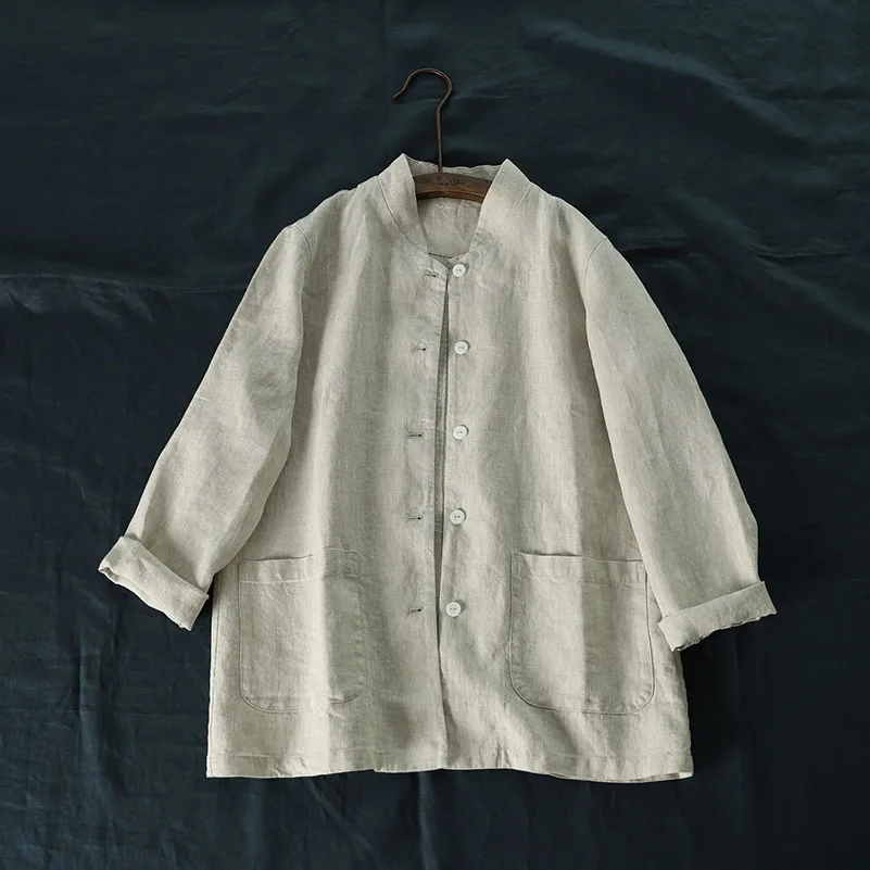 

Spring Autumn New Arrivals Women Casual Loose Plus Size Japanese Style Mori Girls Skin Friendly Comfortable 9*9 Linen Coats