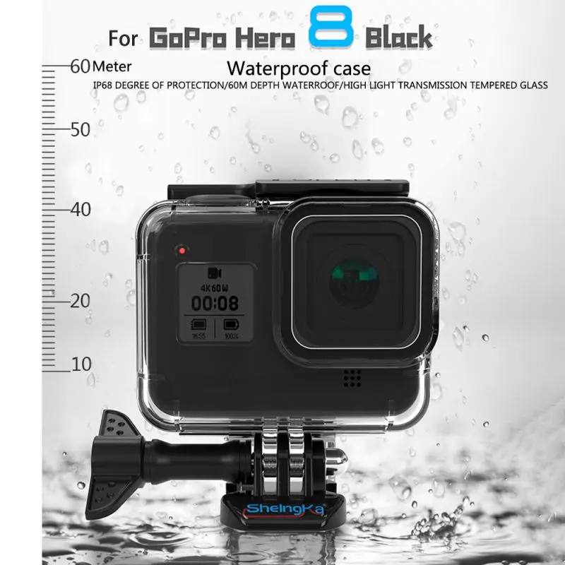 60m Underwater Waterproof Case for GoPro Hero 8 Black Action Camera Protective Housing Cover Shell Frame Accessery | Электроника