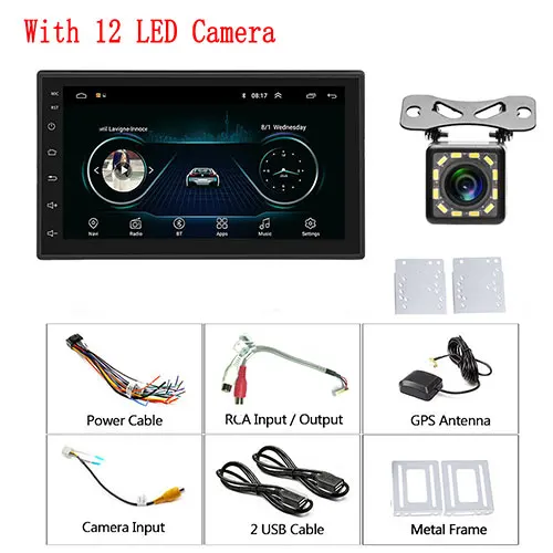 Podofo Android 2 Din Автомобильный Радио Мультимедиа Видео плеер Универсальный Авто Стерео gps карта для Volkswagen Nissan hyundai Kia toyota - Цвет: With 12 LED Camera