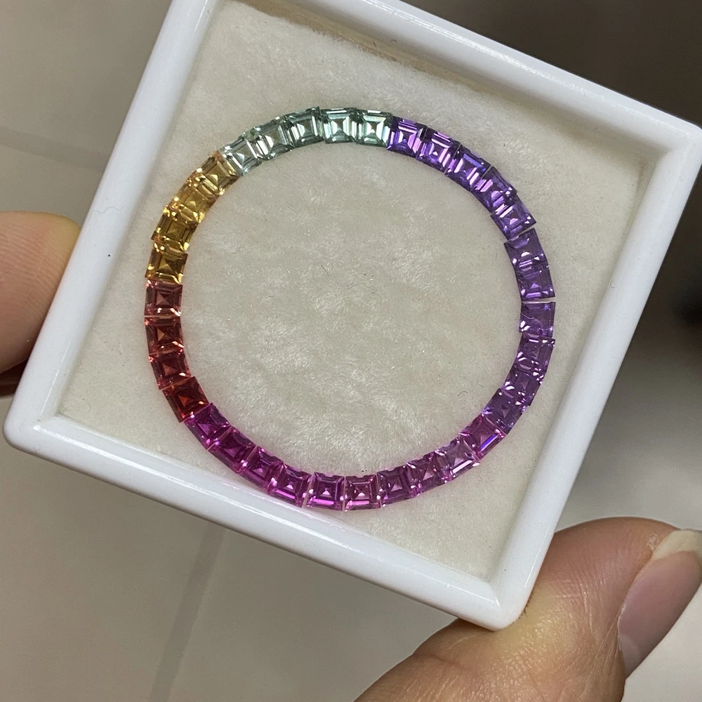Meisidian 36 Piece 3.3x3.1x2.8mm Lab Ruby Sapphire Rainbow Color Loose Gemstone 40mm Watch Bezel Making