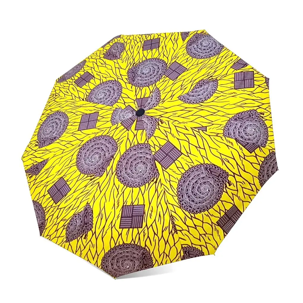 

African umbrella Windproof UV Ankara Print Umbrellas Folding Automatic Sun Umbrella with Black Coating for Paraguas