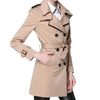 

Autumn&Winter Classic Women Trench Thin Coat Double Breasted Coat Turn Down Collar Solid Color Slim Jacket Outwear 2019