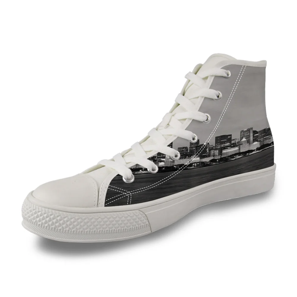 

Chicago Nightscape Architecture High Top White Canvas Vulcanized Breathable Shoes