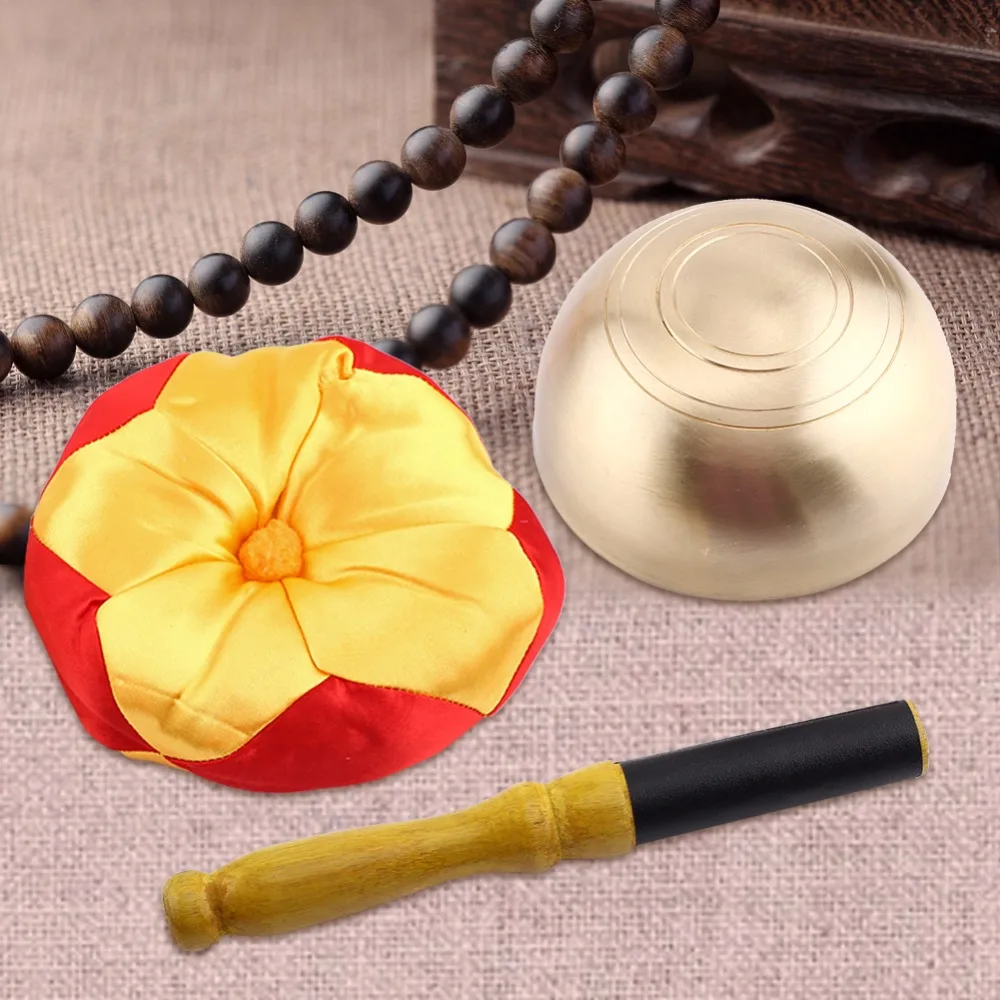 Singing Bowl Mental Music Bowl Copper Brass Art Craft Tibet Buddhism Creative Birthday Gift Cushion Wood Stick Tibetan Buddhism