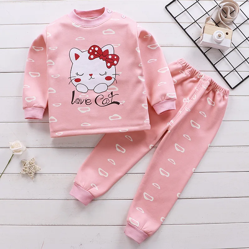 

2020 Winter Thermal Kids Pajamas Thick Warm Boys Girls Pyjamas Children Clothes Set Plus Velvet Long Sleepwear Pijamas Kid