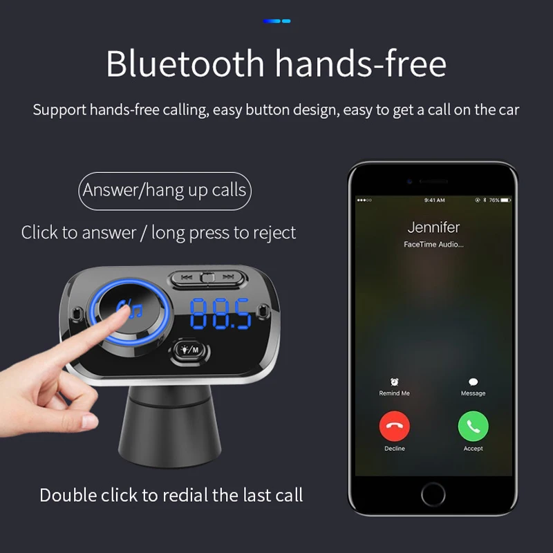 Skup SRUIK samochodowy nadajnik FM Bluetooth 5.0 modulator FM USB samochodowy zestaw ładujący głośnomówiący wywołanie odtwarzacz muzyczny Night Vision LED Light