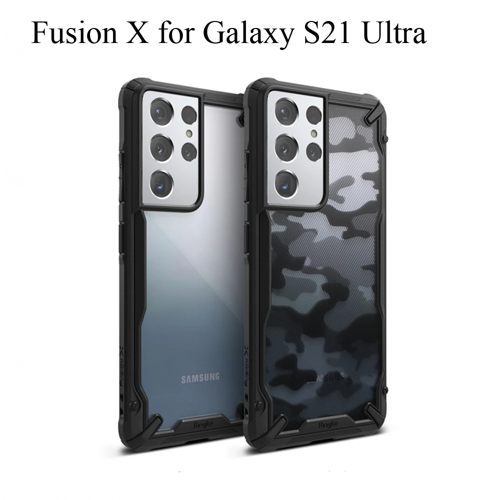 Ringke Fusion X for Galaxy S21 Ultra Case Clear Back and Flexible TPU Frame Hybrid Anti-knock Cover with Landyard Hole | Мобильные