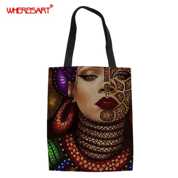 

WHEREISART Custom Fashion Women Tote Bag Photo,Animal, Cartoon, African Prints Ladies Handbags Canvas Shopping Bags Large