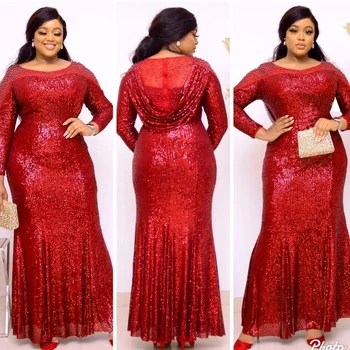 

New African Sequined Red Black Dress Clothes South Africa Evening Party Dress High Quality Women Vestidos Robe Gown Africaine