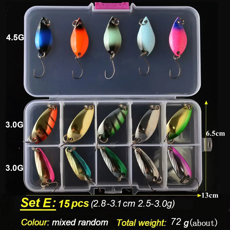 set E TOMA, форель, ложка, набор, металлическая приманка, 2,5 г, 3 г, 4,5 г, 5 г, смешанные цвета, пресноводные рыболовные снасти, Isca, искусственное озеро, рыбалка - Цвет: set E
