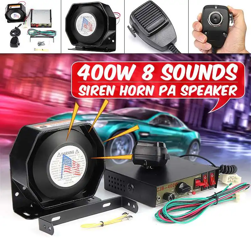 Wholesale Price XJ2lw 400W Auto Del Veicolo Corna di Allarme 8 Tono Del Suono Altoparlante di Emergenza Incendi Sirene Corno Altoparlante Mic Sistema a Distanza di Allarme Altoparlante