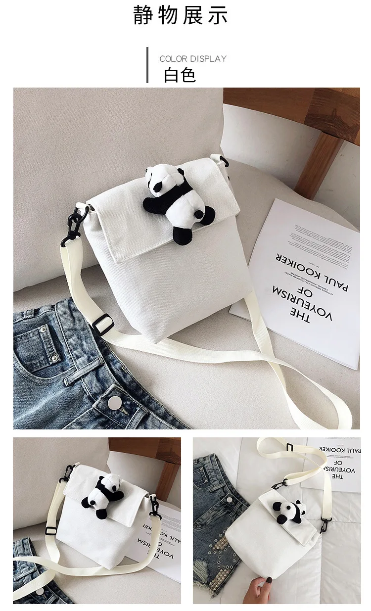 New Style INS Simple Literature And Art College Style Cross-body GIRL'S MORI Series Canvas Bag Fashion Red Panda Accessorie