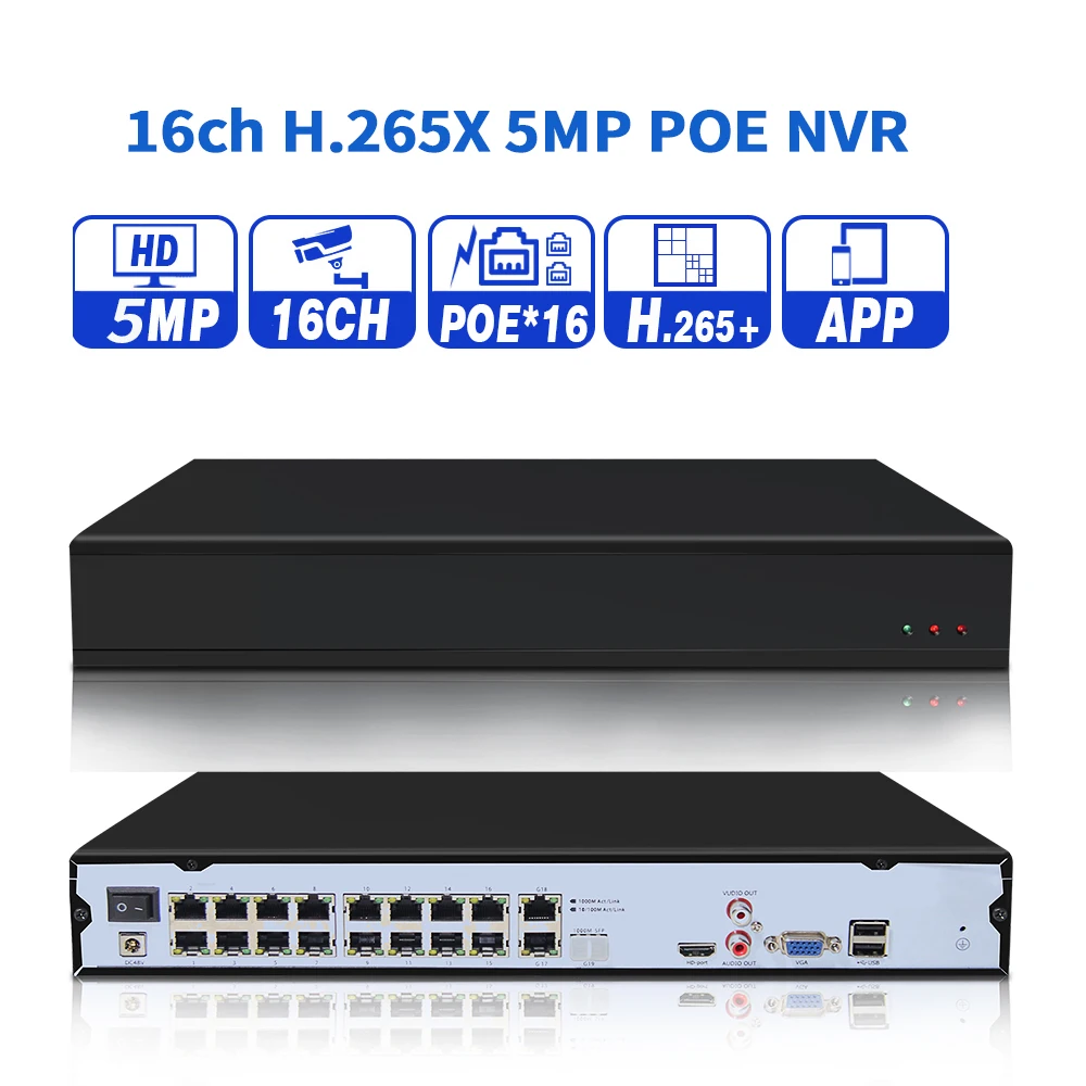 Сетевой видеорегистратор H.265 16 каналов 5 Мп 48 В POE NVR P2P ONVIF 1080P 3 2 МП для IP камеры