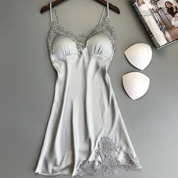 

Dihope 2020 Sexy Women Lingerie Silk Lace Paddad Push-Up Dress Babydoll Nightdress Plus Size Nightgown Soft Solid Sleepwear