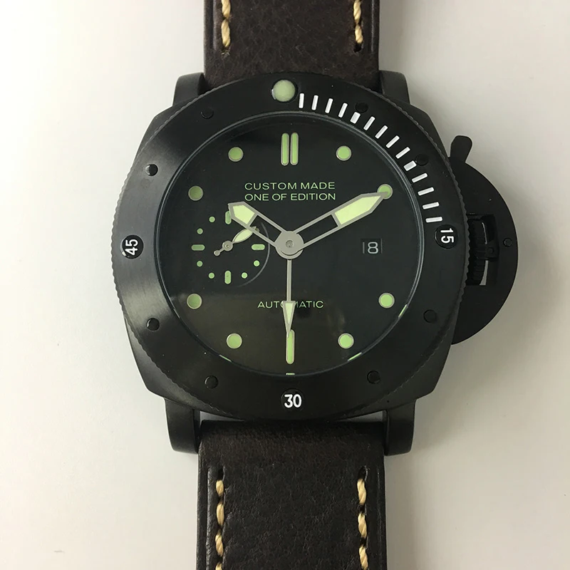 Parnis 47 мм автоматические механические часы для мужчин GMT часы Роскошные водонепроницаемые светящиеся часы с календарем военные мужские часы кожаный ремешок CM104 - Цвет: NO1