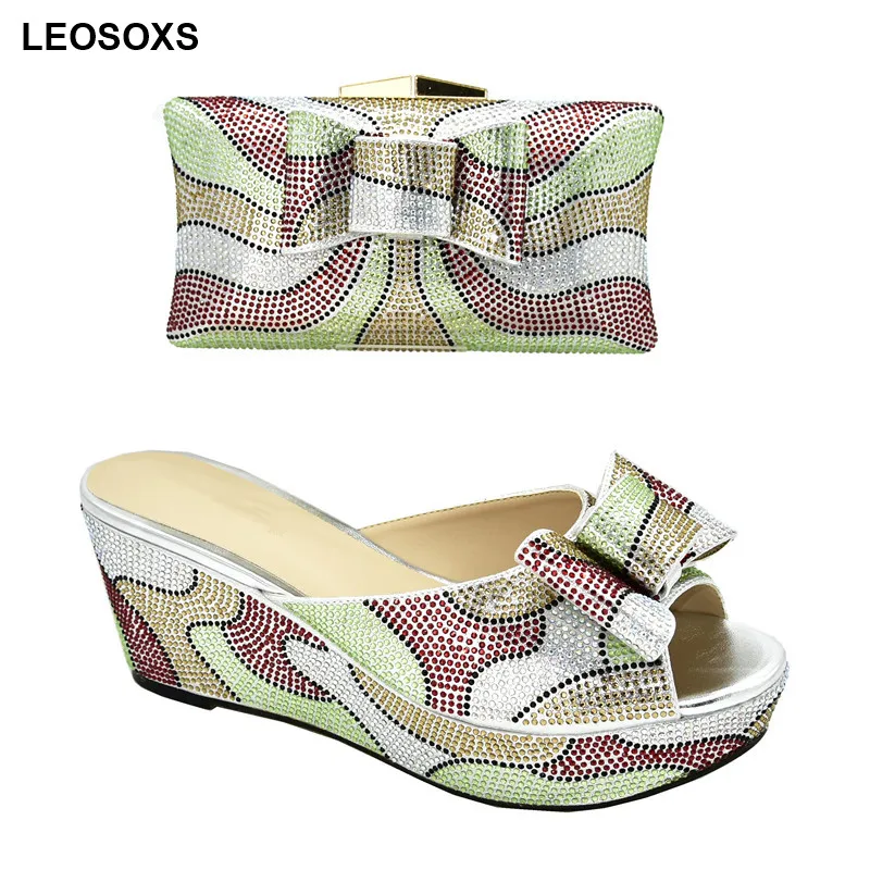 

Latest Italian Shoes with Matching Bags for Wedding Italy Silver Shoes and Bag Matching Set Italy 2020 Rhinestone Wedding Shoe