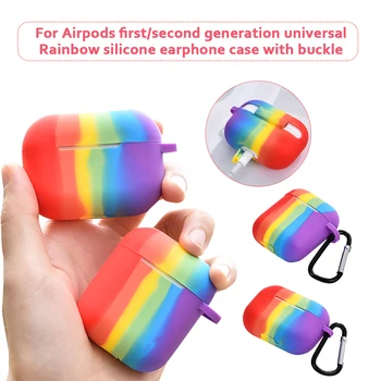 

Rainbow Silicone Earphone case for Airpods 1 2 pro With Keychain Charging Box Protective Cover Anti-fall Shell for Airpods Pro
