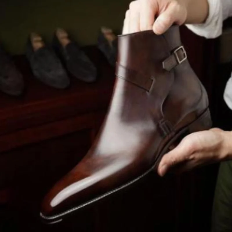 Men's Shoes New Fashion Handmade Pu Leather Classic Dress Boots Low Heel Stylish Casual Formal Chelsea Boots Zapatos