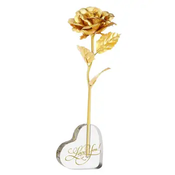 

PIXNOR 24K Gold Foil Rose Flower With Acrylic Heart Vase Best Packed Valentine'S Day Mother'S Day Anniversary Party Gift A35