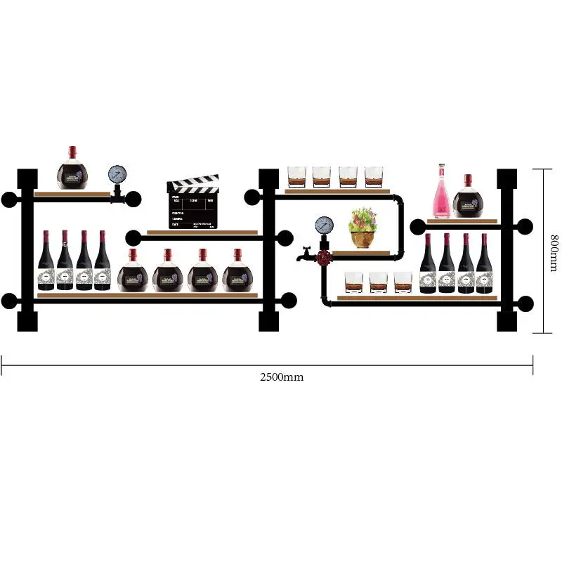 Ретро дизайн металлическая настенная полка для вина искусство Винный Стеллаж украшение стены высокая температура выпечки Краска настенная полка Ретро книжная полка водяная труба мембранная настенная вешалка - Цвет: Розовый