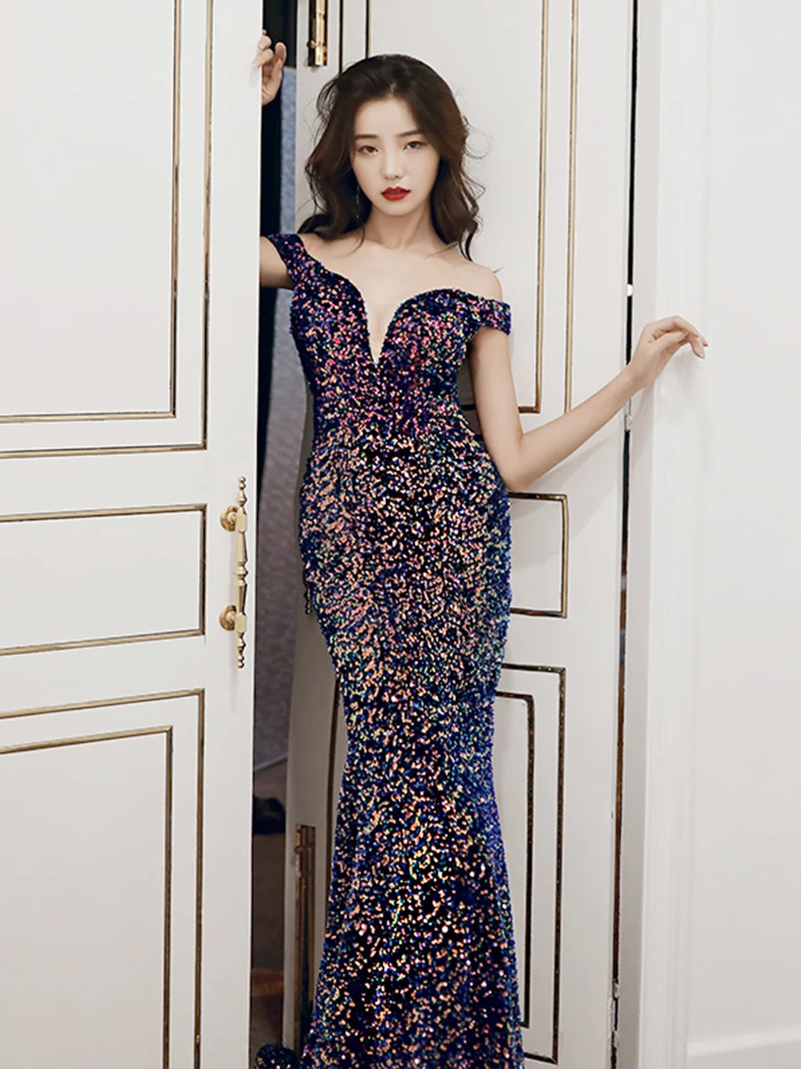 Robe De Soiree Mermaid Evening Dresses Long Off The Shoulder Sequins Party Gowns Abendkleider