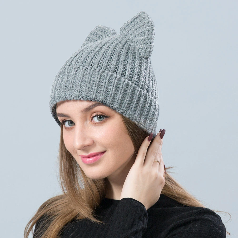 Женская шапка зимняя вязаная шапочка для девочек Осенняя теплая мультяшная Лыжная уличная аксессуар для подростков
