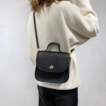 

2020 New Fashion Women Pure Color Saddle Bag Lock Handbag Retro Casual Simple Shoulder Bag Messenger Bag сумка через плечо