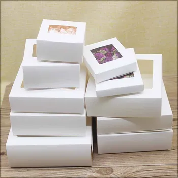 

20pcs DIY GIfts package with window white/kraft christmas gifts box cake Packaging For Wedding home party muffin packaging box