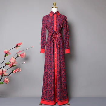 

Luxury Letters Printed Dresses Spring Autumn Summer Runway Long Sleeve Dress Turn down collar Shirt Party Dress Women