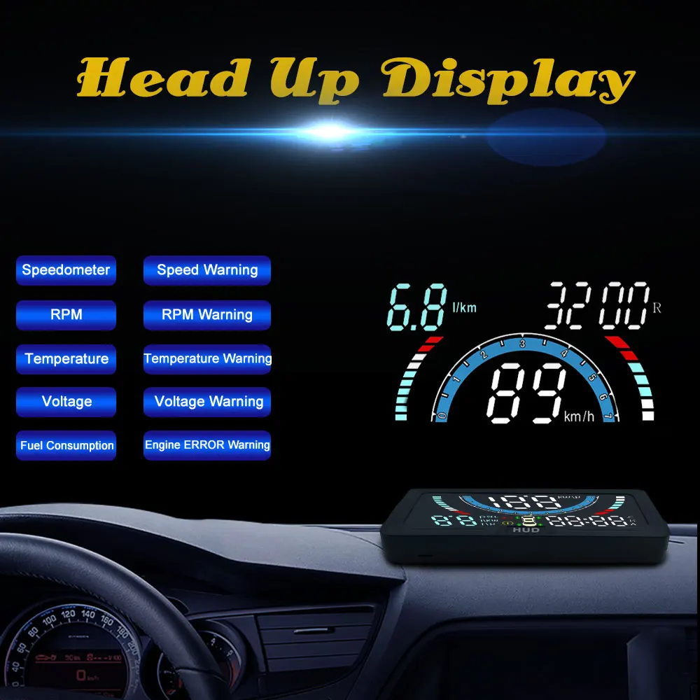 

Car HUD Head Up Display OBD II OBD2 Auto Gauge 4.3" Dash Screen Speeding Warning Water temperature Voltage