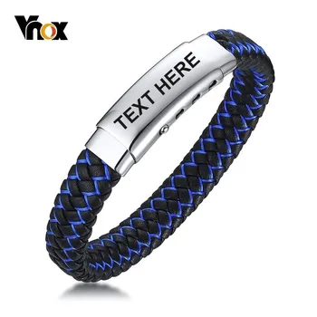 

Vnox 12mm Stylish Braided Leather Bracelets for Men Custom Stainless Steel Bar Adjustable Length Personalize Xmas Gift