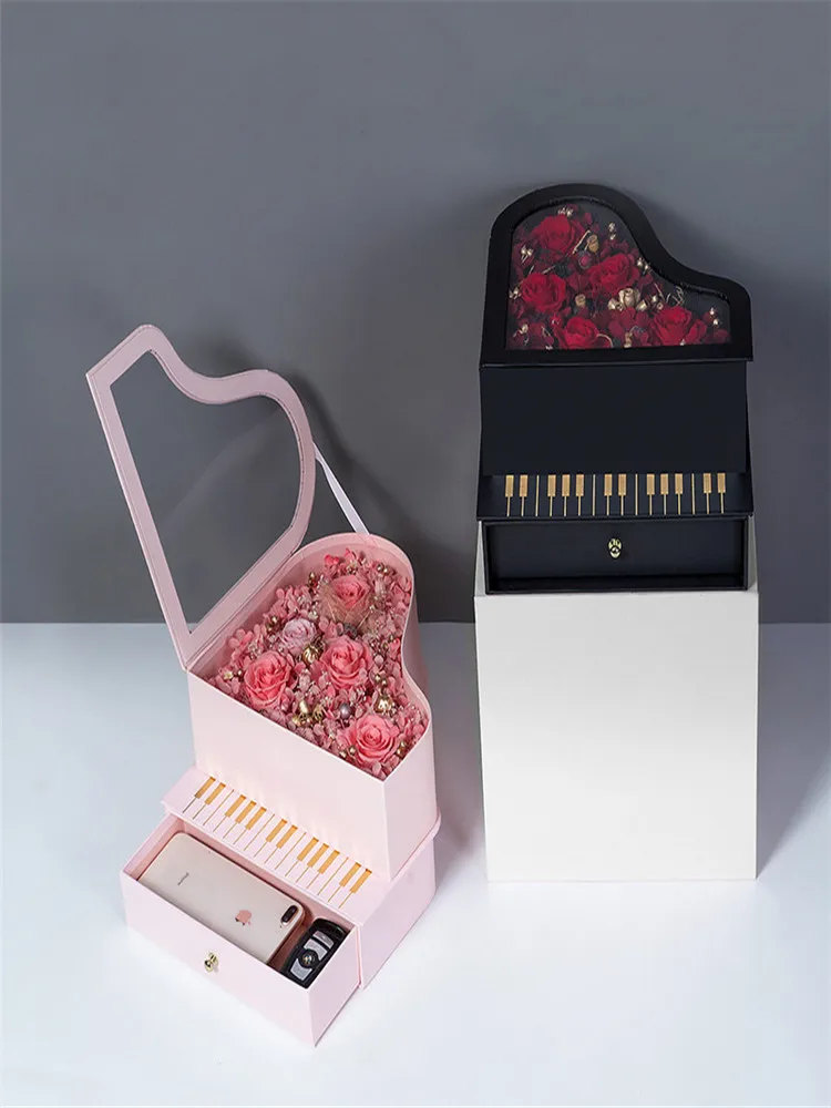 Креативная рояльная Цветочная коробка в форме сердца Роза цветочная композиция корзина Сетка Красный Yongsheng цветок Свадебная подарочная коробка Рождественский мешок