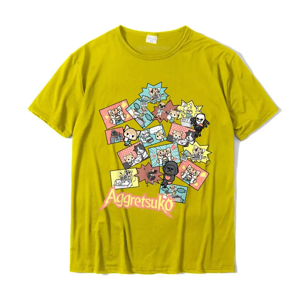 Casual Printed VALENTINE DAY 100% Cotton Round Neck Men Tops Tees Casual Tops & Tees Funky Short Sleeve T-shirts Aggretsuko and Friends Collage Tee Shirt__MZ15771 yellow