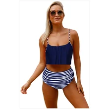 Горячая весна купальный костюм Женский подтяжки бикини с начесом Высокая талия раздельный купальник