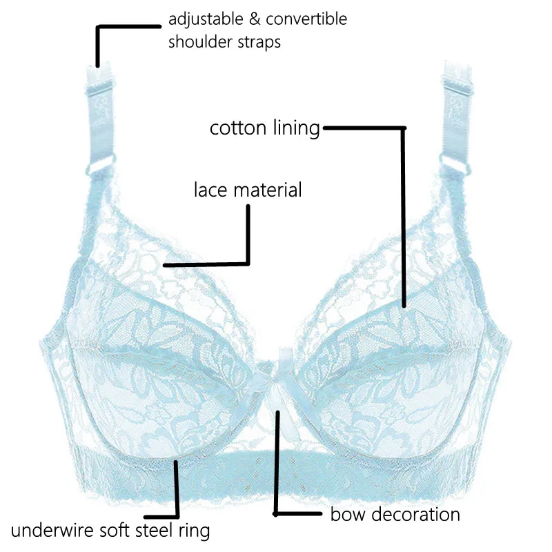Sexy Lace Bras for Women Plus Size Big Breast Clothes Push Up Women's Underwear Top Exotic Lingerie Chest Brassiere MeshBralette strapless