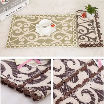 

High Quality Cotton Linen Fabric Lace Type Placemat Table Mat Creative Western Food Mat Rectangular Non-slip Cup Mat Disc Pad