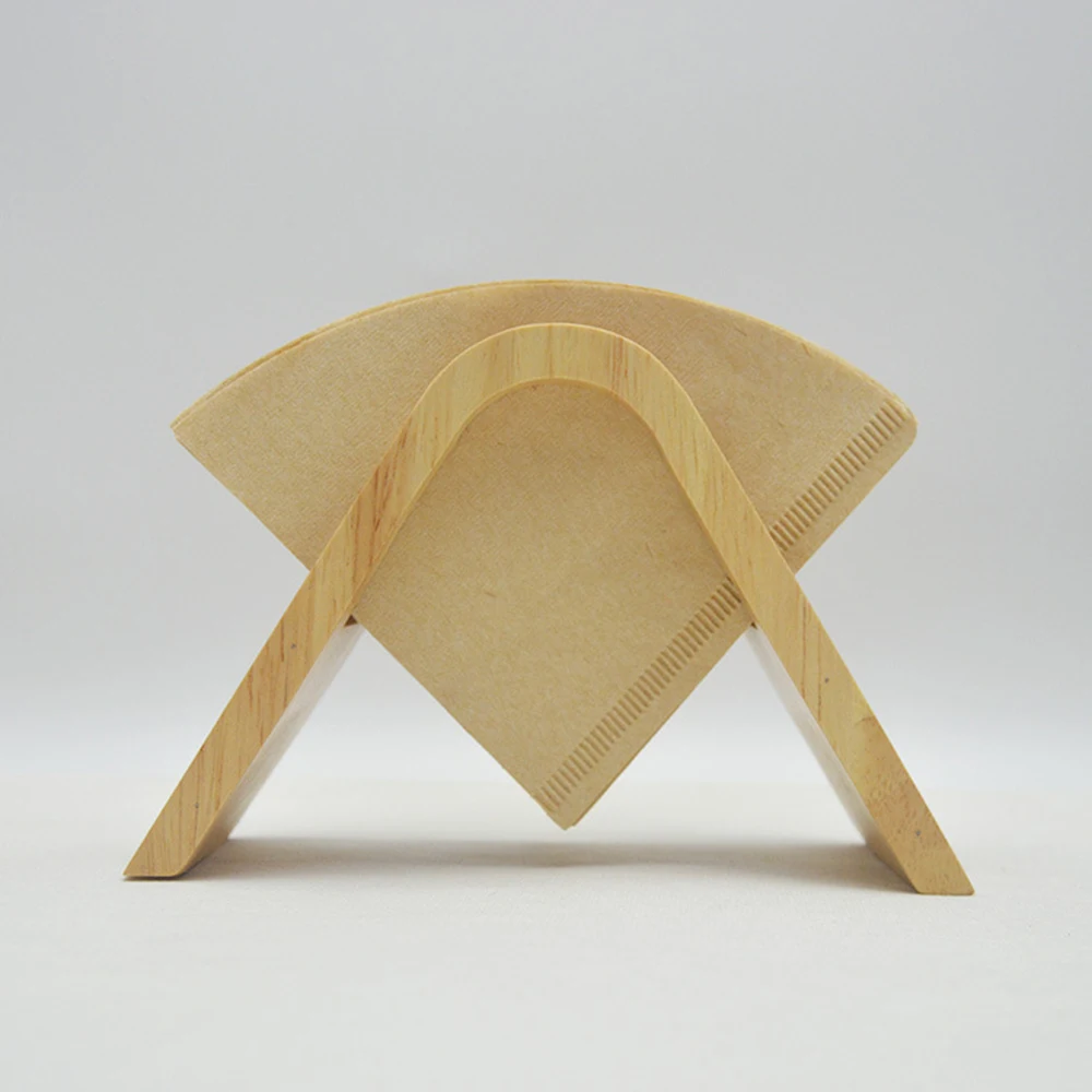 Wooden Coffee Filter Holder Dispenser Rack Stand Fan Shape Coffee Filter Storage Tissue Box Paper Display Shelf Coffee