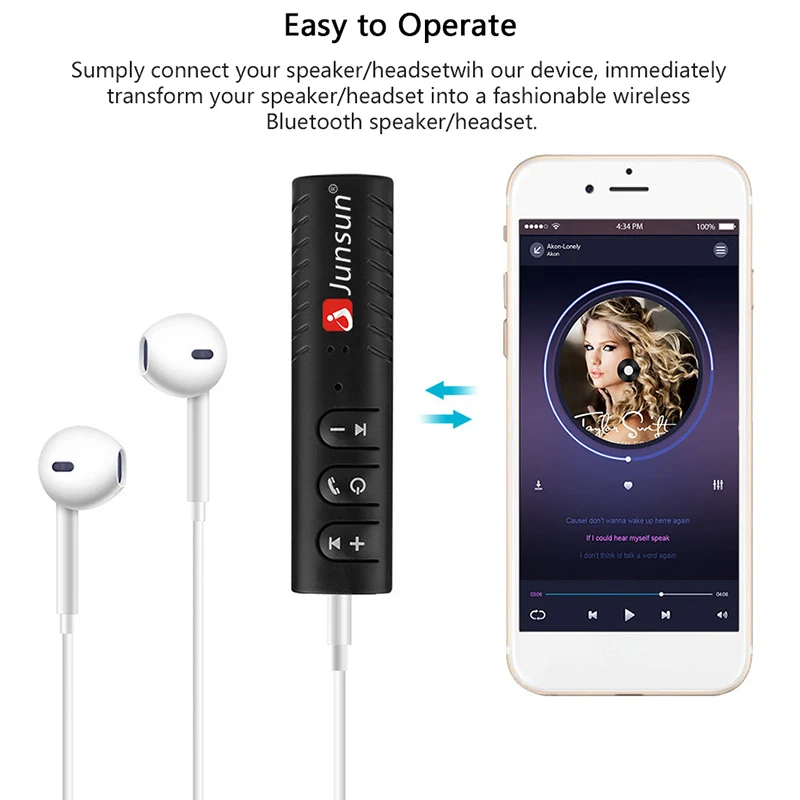 Junsun Car Bluetooth AUX Universal 3.5mm jack Bluetooth Kit Audio Adapter FM Transmitter Handsfree Phone Call Music Receiver