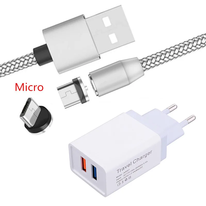 Магнитный кабель Micro USB для зарядки светодиодный настенный зарядное устройство для samsung S6 S7 J7 A10 A6 Realme 3i 3 Pro huawei Y7 P Smart Honor 7A 8X - Тип штекера: EU charger and cable