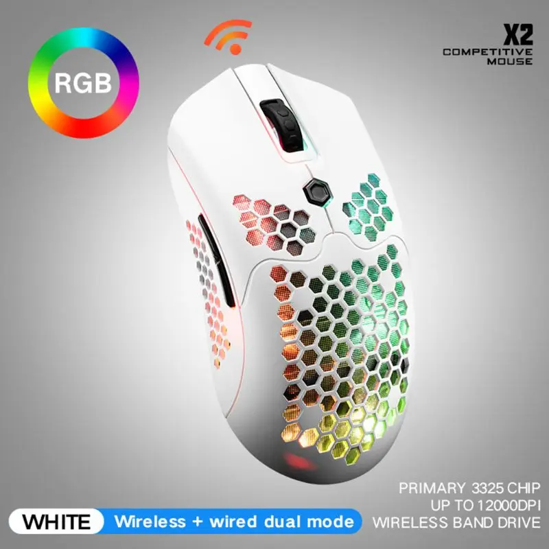 

X2 12000DPI Dual Mode Gaming Mouse 7 Keys Hollow Out RGB Light Wireless Mouse