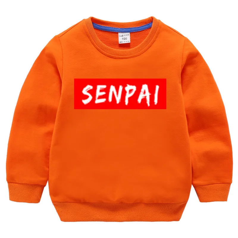 T74C-orange Детские хлопковые толстовки с капюшоном с принтом Senpai, хлопковый пуловер для девочек, топы для маленьких мальчиков, осенняя одежда - Цвет: T74C-orange