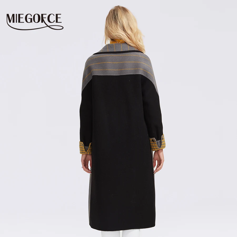 MIEGOFCE осенне-зимнее пальто для женщин; кашемировая куртка; женское Шерстяное длинное черное тренчкот платье пальто Тонкий Блейзер Платье Свободный Готический Тренч Верхняя одежда