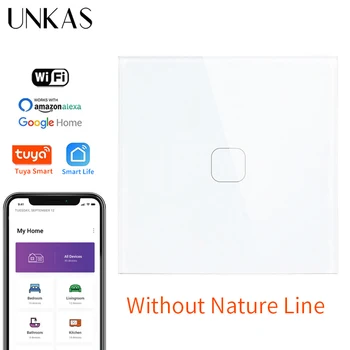 

UNKAS Standard 1 Gang Crystal Glass Panel EU/UK Light Touch Switch Tuya/Smart Life Wireless ControL Electric Touch Light Switch