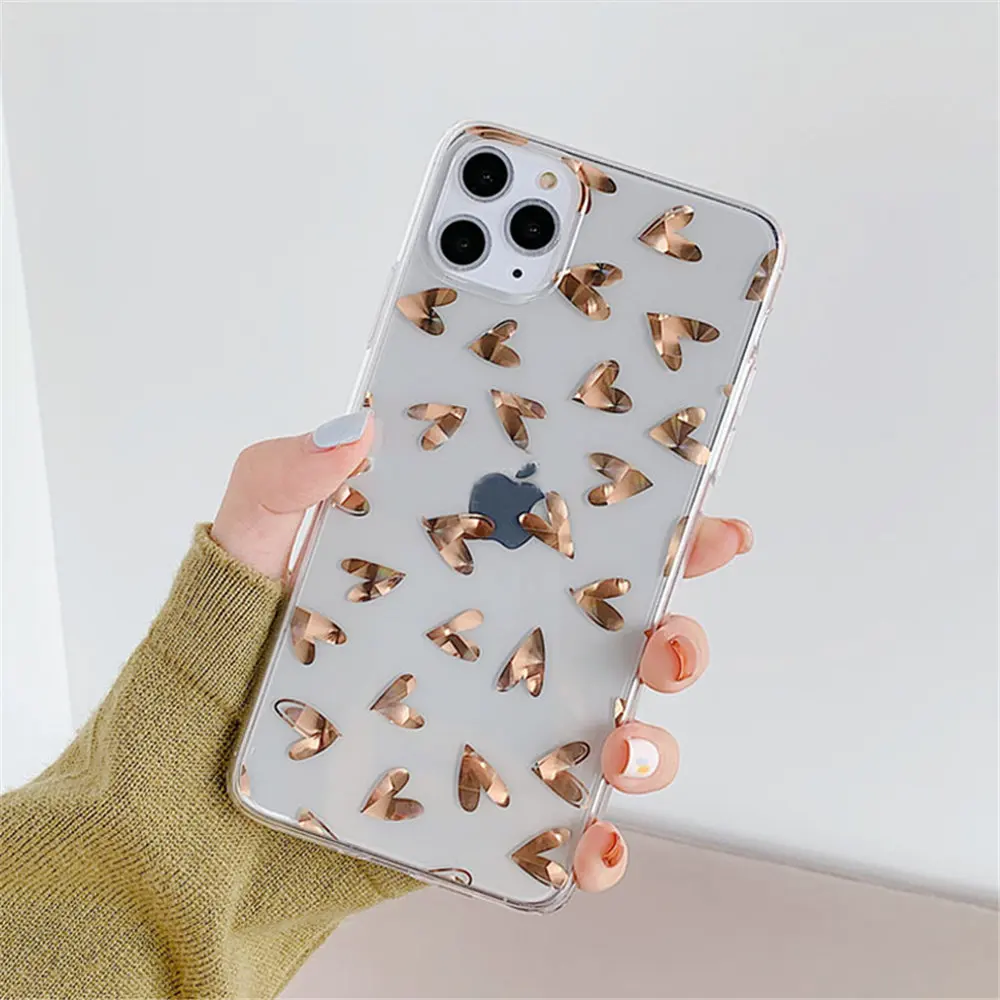 Lovebay прозрачное покрытие Love Heart чехол для телефона для iPhone 7 8 Plus 11 Pro X XR XS Max блестящие листья твердый пластиковый чехол на заднюю панель