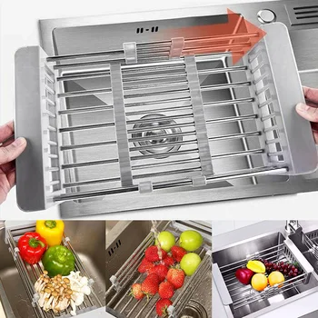 

Retractable Stainless Steel Sink Strainer Drain Household Kitchen Vegetable Fruit Dish Wash Drainer Basket Sink Filter Rack Shel