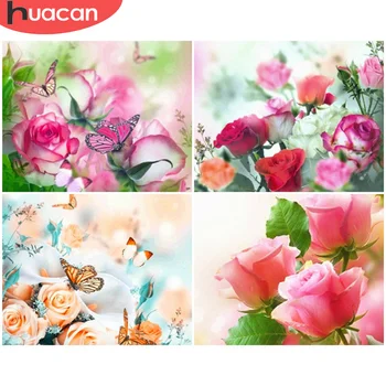 

HUACAN Pictures By Number Rose Drawing On Canvas Oil Painting By Number Butterfly Animal Kit Wall Art