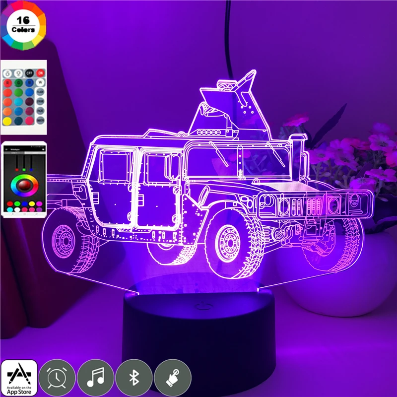 3D Vision Light Armored Car Cool Car Acrylic Led Night Light Touch Sensor LED Table Lamp for Home Bedroom Decoration Xmas Gifts
